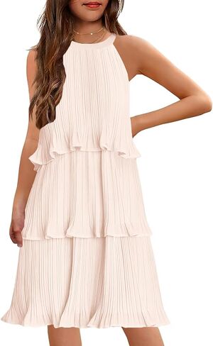 Hosika Girls Halter Neck Dresses Summer Summer Summeress Tiered Tiered Shiffon مطوية على خط أرجوحة أرجوحة MIDI لمدة 6-12 سنة in Kuwait