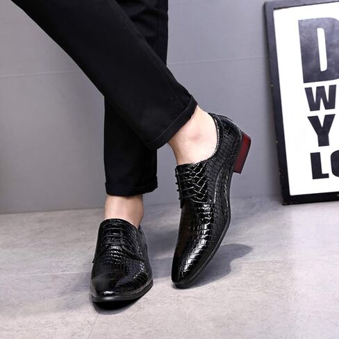 Oxford Dress Shoes Men Pointed-Toe Italy Alligator Patent Leather Lace-up Wedding Formal Derby Shoes in Saudi Arabia