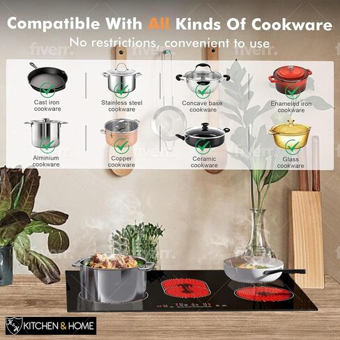 K&H 5 Burner 30 Inch Built-in Electric Stove Top Radiant Ceramic Cooktop Touch Control 240V 8600W CE30-8608 in Saudi Arabia