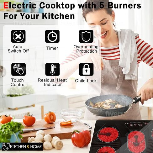 K&H 5 Burner 30 Inch Built-in Electric Stove Top Radiant Ceramic Cooktop Touch Control 240V 8600W CE30-8608 in Saudi Arabia