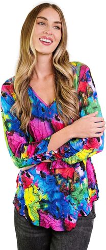 Printed Crinkle Mesh Blouse - Designer Hand-Finished Shirts for Women in Kuwait