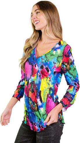 Printed Crinkle Mesh Blouse - Designer Hand-Finished Shirts for Women in Kuwait