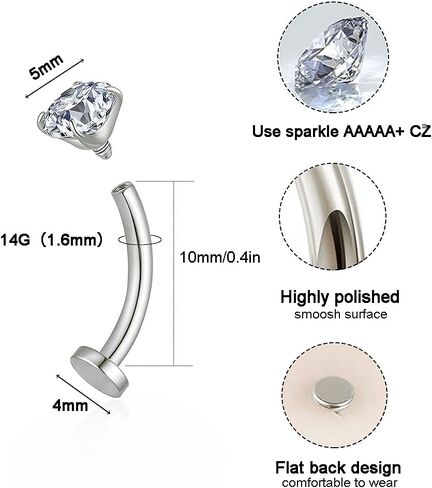 Gnoliew 14G Titanium Floating Belly Button Rings for Women Flat Back Belly Rings 8mm/10mm/12mm/14mm Belly Piercing Jewelry in Saudi Arabia