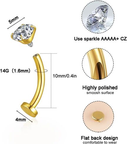 Gnoliew 14G Titanium Floating Belly Button Rings for Women Flat Back Belly Rings 8mm/10mm/12mm/14mm Belly Piercing Jewelry in Saudi Arabia