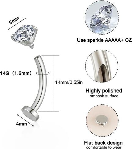 Gnoliew 14G Titanium Floating Belly Button Rings for Women Flat Back Belly Rings 8mm/10mm/12mm/14mm Belly Piercing Jewelry in Saudi Arabia