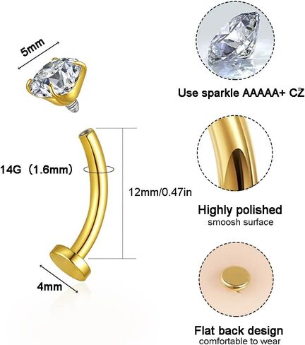 Gnoliew 14G Titanium Floating Belly Button Rings for Women Flat Back Belly Rings 8mm/10mm/12mm/14mm Belly Piercing Jewelry in Saudi Arabia