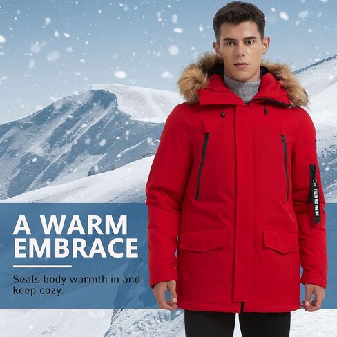 موليمسكس جاكيت باركا شتوي دافئ للرجال مع غطاء للراس بحواف من فرو صناعي XS-3XL in Kuwait