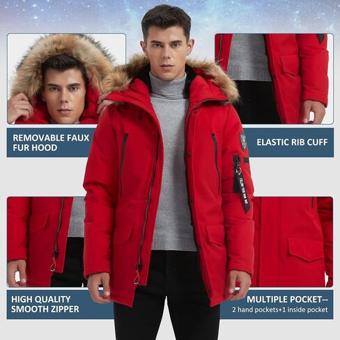 موليمسكس جاكيت باركا شتوي دافئ للرجال مع غطاء للراس بحواف من فرو صناعي XS-3XL in Kuwait
