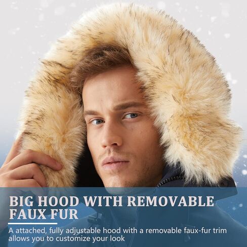 Molemsx Long Jacket For Men Down Coats For Men, Men's Winter Jacket Warm Parka Puffer Jacket Men's Down Jackets & Coats Winter Down Jacket for Cold Weather with Hood Faux-Fur Trim Black L-Regular in Saudi Arabia
