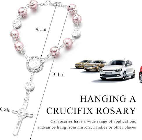 Car Rosary for Rearview Mirror, Personalized Blessing Hanging Pendant for Car Rear View Mirror, Cross Rosary Ornament Interior Decor for Most Vehicles, Car Accessories (Pink) in Kuwait