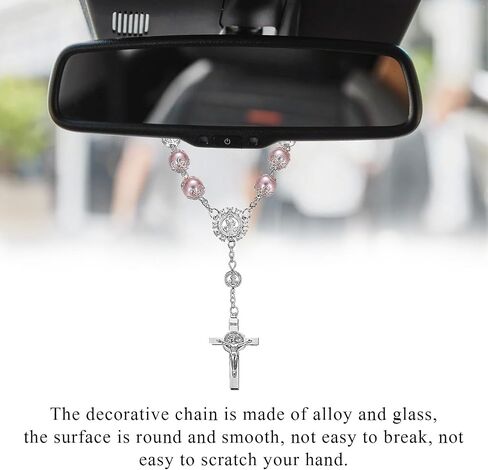 Car Rosary for Rearview Mirror, Personalized Blessing Hanging Pendant for Car Rear View Mirror, Cross Rosary Ornament Interior Decor for Most Vehicles, Car Accessories (Pink) in Kuwait