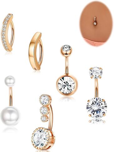 Belly Button Ring Surgical Stainless Steel Belly Rings CZ Heart Butterfly Flower Belly Button Ring Clicker Belly Piercings for Women Navel Piercings Pack in Saudi Arabia