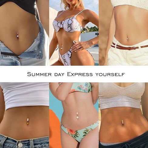 Belly Button Ring Surgical Stainless Steel Belly Rings CZ Heart Butterfly Flower Belly Button Ring Clicker Belly Piercings for Women Navel Piercings Pack in Saudi Arabia