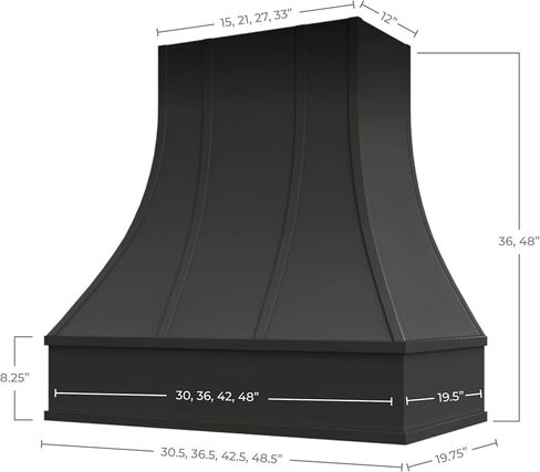 Riley & Higgs Curved Front Black Range Hood Cover Strapped With Block Molding - Wall Mounted Wood Range Hood Covers, Plywood and Maple | 36 Inches Wide x 48 Inches High in Saudi Arabia