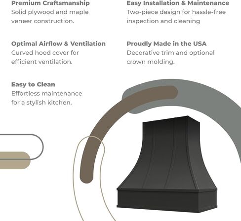 Riley & Higgs Curved Front Black Range Hood Cover Strapped With Block Molding - Wall Mounted Wood Range Hood Covers, Plywood and Maple | 36 Inches Wide x 48 Inches High in Saudi Arabia