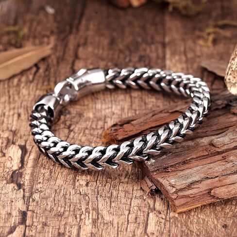 Handsome Men’s Bracelet – Mesmerizing Silver Finish Foxtail Chain with Black Genuine Leather Detail – Rust & Discoloration Resistant Stainless Steel Chain – Jewelry Gift or Accessory for Men in Kuwait