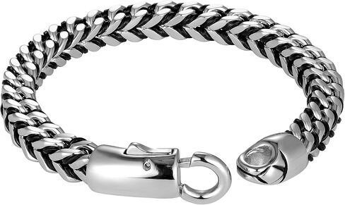 Handsome Men’s Bracelet – Mesmerizing Silver Finish Foxtail Chain with Black Genuine Leather Detail – Rust & Discoloration Resistant Stainless Steel Chain – Jewelry Gift or Accessory for Men in Kuwait