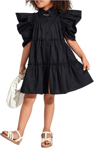 Floerns Toddler Girls Layered Hem Frill Puff Short Sleeve High Waist Tunic Dress in Saudi Arabia