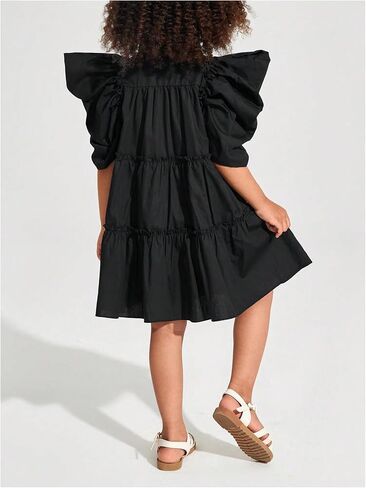 Floerns Toddler Girls Layered Hem Frill Puff Short Sleeve High Waist Tunic Dress in Saudi Arabia