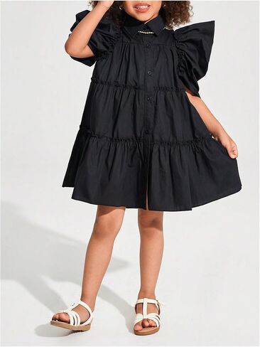 Floerns Toddler Girls Layered Hem Frill Puff Short Sleeve High Waist Tunic Dress in Saudi Arabia