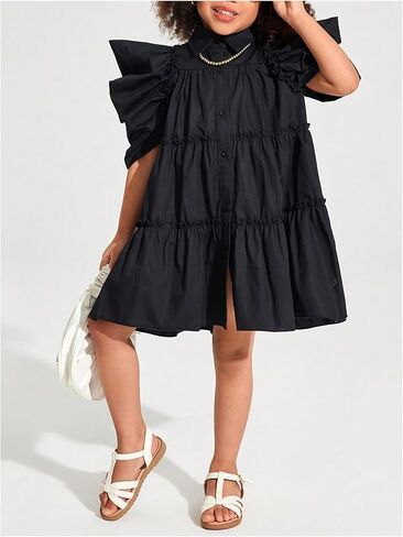 Floerns Toddler Girls Layered Hem Frill Puff Short Sleeve High Waist Tunic Dress in Saudi Arabia