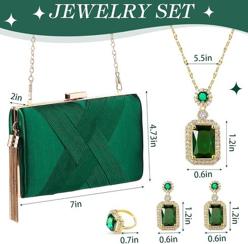 Jadive 5 Pcs Evening Bags for Women Satin Shawl Wrap Jewelry Set, Evening Bag Earrings Necklace Ring for Wedding Bridal Dresses Prom Night out Party Vintage Banquet Accessories in Kuwait