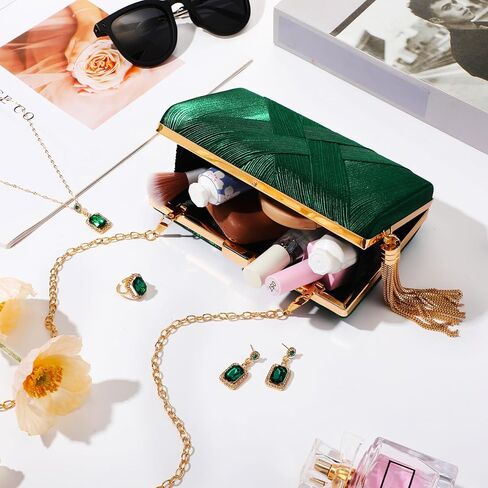 Jadive 5 Pcs Evening Bags for Women Satin Shawl Wrap Jewelry Set, Evening Bag Earrings Necklace Ring for Wedding Bridal Dresses Prom Night out Party Vintage Banquet Accessories in Kuwait