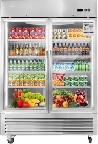 JINSONG 54" Commercial Display Refrigerator with 2 Glass Door, 2 Section Stainless Steel Reach-in Beverage Display Refrigerator with LED Lighting & 8 shelves for Restaurant, Bar, Shop, 49 Cu.ft in Saudi Arabia