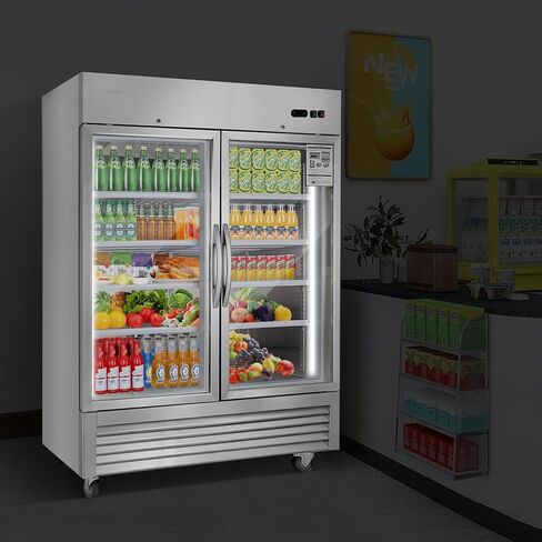 JINSONG 54" Commercial Display Refrigerator with 2 Glass Door, 2 Section Stainless Steel Reach-in Beverage Display Refrigerator with LED Lighting & 8 shelves for Restaurant, Bar, Shop, 49 Cu.ft in Saudi Arabia