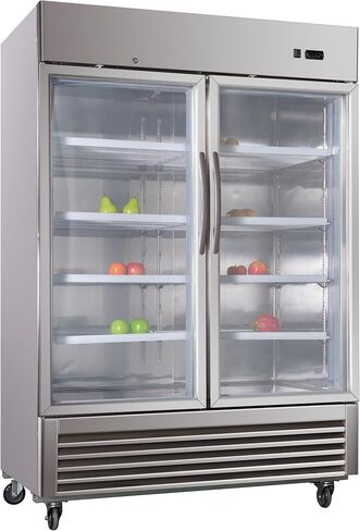JINSONG 54" Commercial Display Refrigerator with 2 Glass Door, 2 Section Stainless Steel Reach-in Beverage Display Refrigerator with LED Lighting & 8 shelves for Restaurant, Bar, Shop, 49 Cu.ft in Saudi Arabia