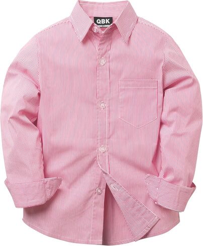 زر QBK Boys الأكمام الطويلة أسفل القمصان Oxford Dress Shirt قميص مخطط مخطط لمدة 2T-16 سنوات in Kuwait