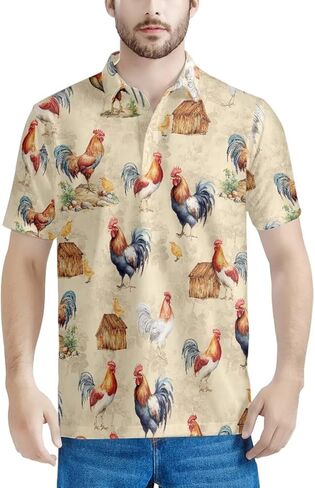 HUGS IDEA Men's Regular-Fit Quick-Dry Golf Polo Shirt Art Floral Pattern Short Sleeve in Kuwait