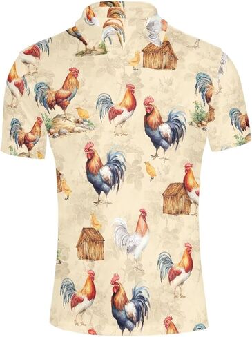 HUGS IDEA Men's Regular-Fit Quick-Dry Golf Polo Shirt Art Floral Pattern Short Sleeve in Kuwait