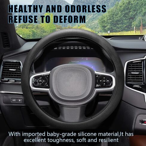 Car Steering Wheel Cover, Soft Odorless Silicone Leather Texture Steering Cover, Car Steering Wheel Protector, 12.5-18.5In Car Accessories Universal Car Accessory for Diverse Cars (Dark green) in Saudi Arabia