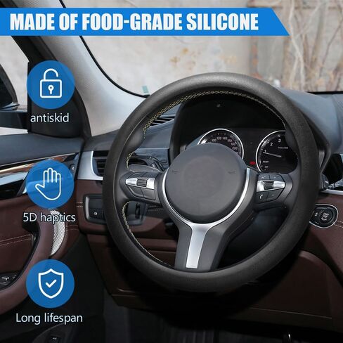 Car Steering Wheel Cover, Soft Odorless Silicone Leather Texture Steering Cover, Car Steering Wheel Protector, 12.5-18.5In Car Accessories Universal Car Accessory for Diverse Cars (Dark green) in Saudi Arabia