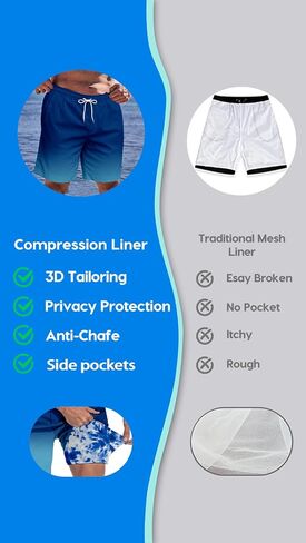 Big and Tall Men's Swim Trunk 8" with Compression Liner 8 Inch Inseam Quick Dry Board Shorts & Zipper Pocket （2XL-9XL in Saudi Arabia