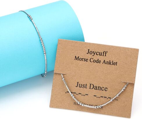 أساور Joycuff Morse Code في الكاحل لهداياها للنساء ، هدية عيد ميلاد الفضة القابلة للتعديل لها in Saudi Arabia