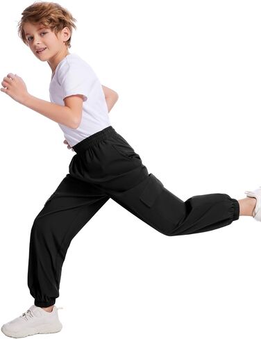 COZYPOIN Boys Cargo Joggers Pants Elastic Waist Lightweight Quick Dry Water Resistant Hiking Running Pants for Kids 5-14Y in Saudi Arabia