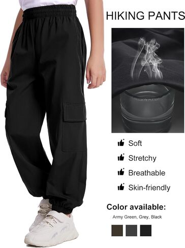 COZYPOIN Boys Cargo Joggers Pants Elastic Waist Lightweight Quick Dry Water Resistant Hiking Running Pants for Kids 5-14Y in Saudi Arabia