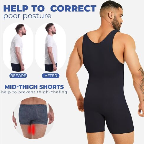 Mens Full Body Shapewear Bodysuit Shaper Underwear Slimming Compression Thigh Slimmer Shorts Tummy Control Fajas Sleeveless in Saudi Arabia