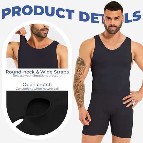 Mens Full Body Shapewear Bodysuit Shaper Underwear Slimming Compression Thigh Slimmer Shorts Tummy Control Fajas Sleeveless in Saudi Arabia