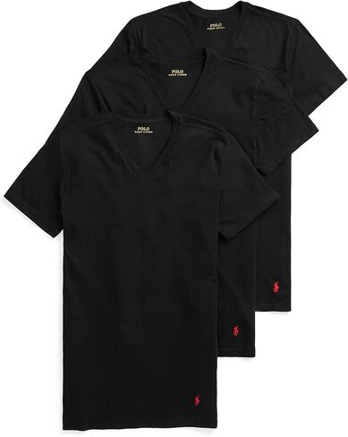 Polo Ralph Lauren Underwear Men's 3 Pack Slim Fit V Neck Tees, Black, L in Kuwait