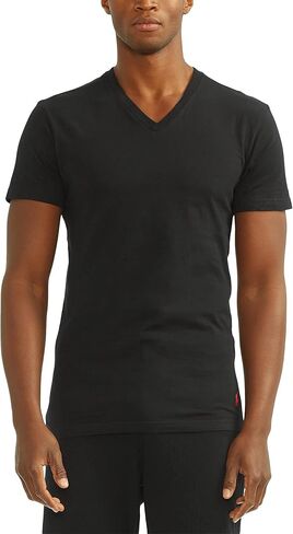Polo Ralph Lauren Underwear Men's 3 Pack Slim Fit V Neck Tees, Black, L in Kuwait