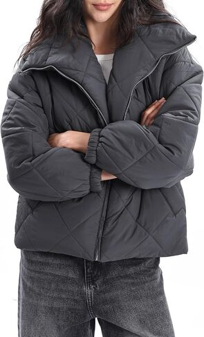 Xintianji Women Quilted Outerwear Turn-Down Collar Coats - Long Sleeve Zip Winter Jacket with Pockets in Saudi Arabia