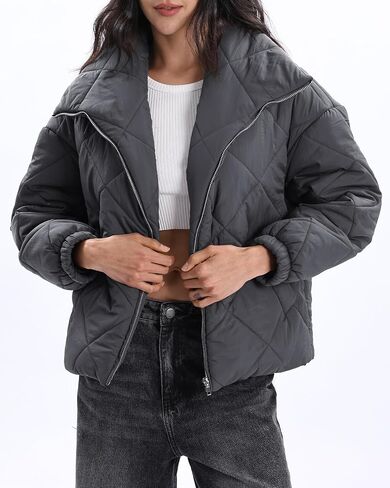 Xintianji Women Quilted Outerwear Turn-Down Collar Coats - Long Sleeve Zip Winter Jacket with Pockets in Saudi Arabia
