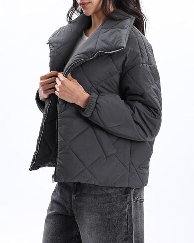 Xintianji Women Quilted Outerwear Turn-Down Collar Coats - Long Sleeve Zip Winter Jacket with Pockets in Saudi Arabia