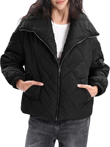Xintianji Women Quilted Outerwear Turn-Down Collar Coats - Long Sleeve Zip Winter Jacket with Pockets in Saudi Arabia