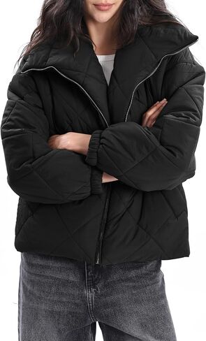 Xintianji Women Quilted Outerwear Turn-Down Collar Coats - Long Sleeve Zip Winter Jacket with Pockets in Saudi Arabia