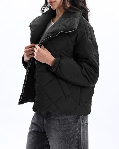 Xintianji Women Quilted Outerwear Turn-Down Collar Coats - Long Sleeve Zip Winter Jacket with Pockets in Saudi Arabia