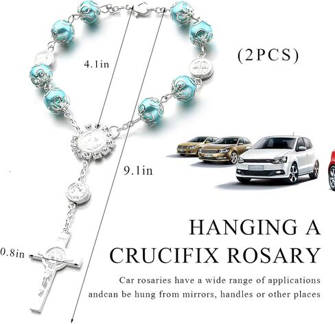 Car Rosary for Rearview Mirror, Personalized Blessing Hanging Pendant for Car Rear View Mirror, Cross Rosary Ornament Interior Decor for Most Vehicles, Car Accessories (Pink) in Kuwait